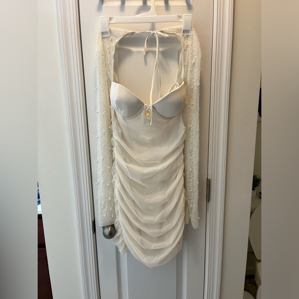 White bead short dress